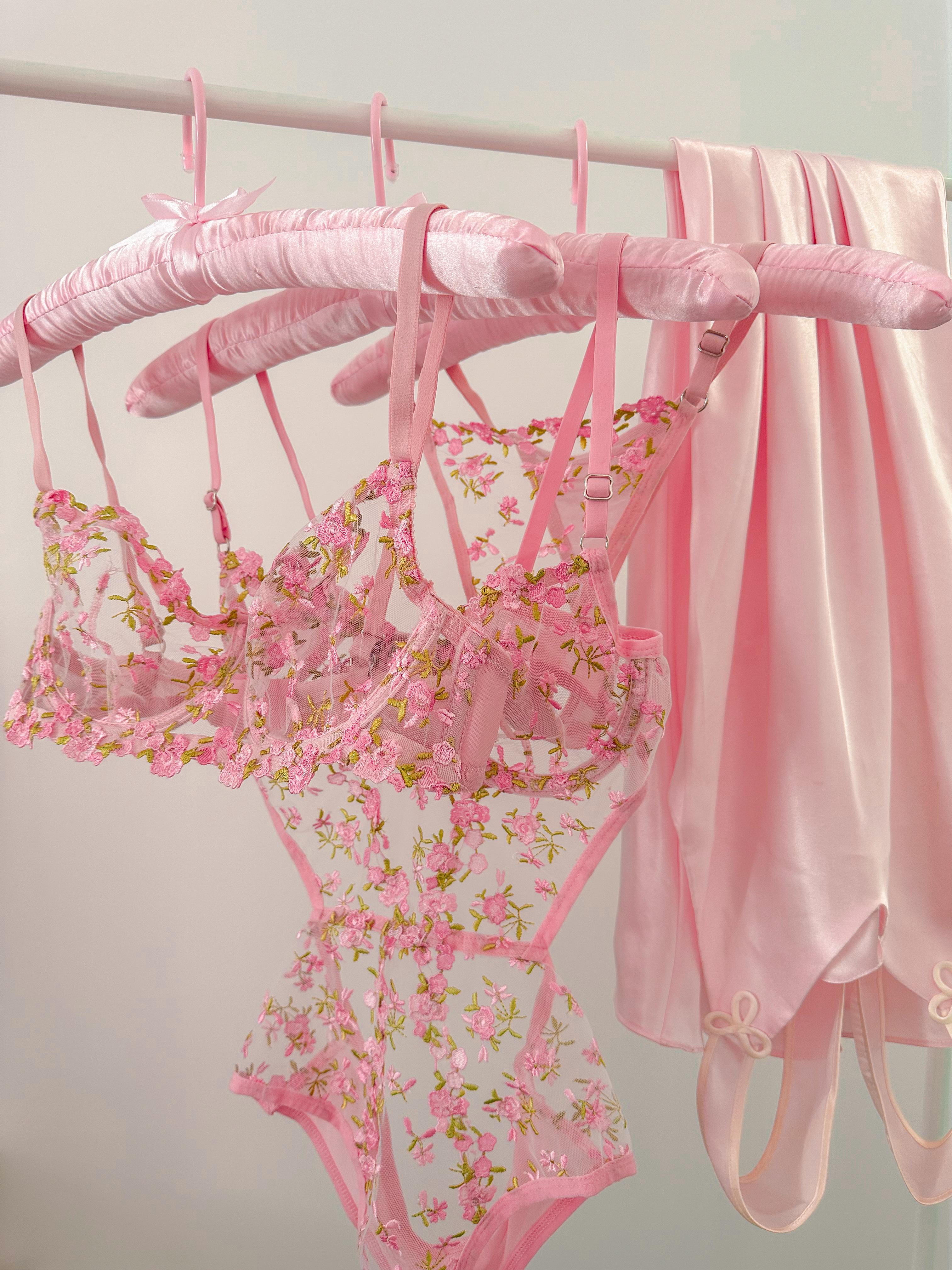 Barbie Floral Pink Balenli Bodysuit ve Bra Set