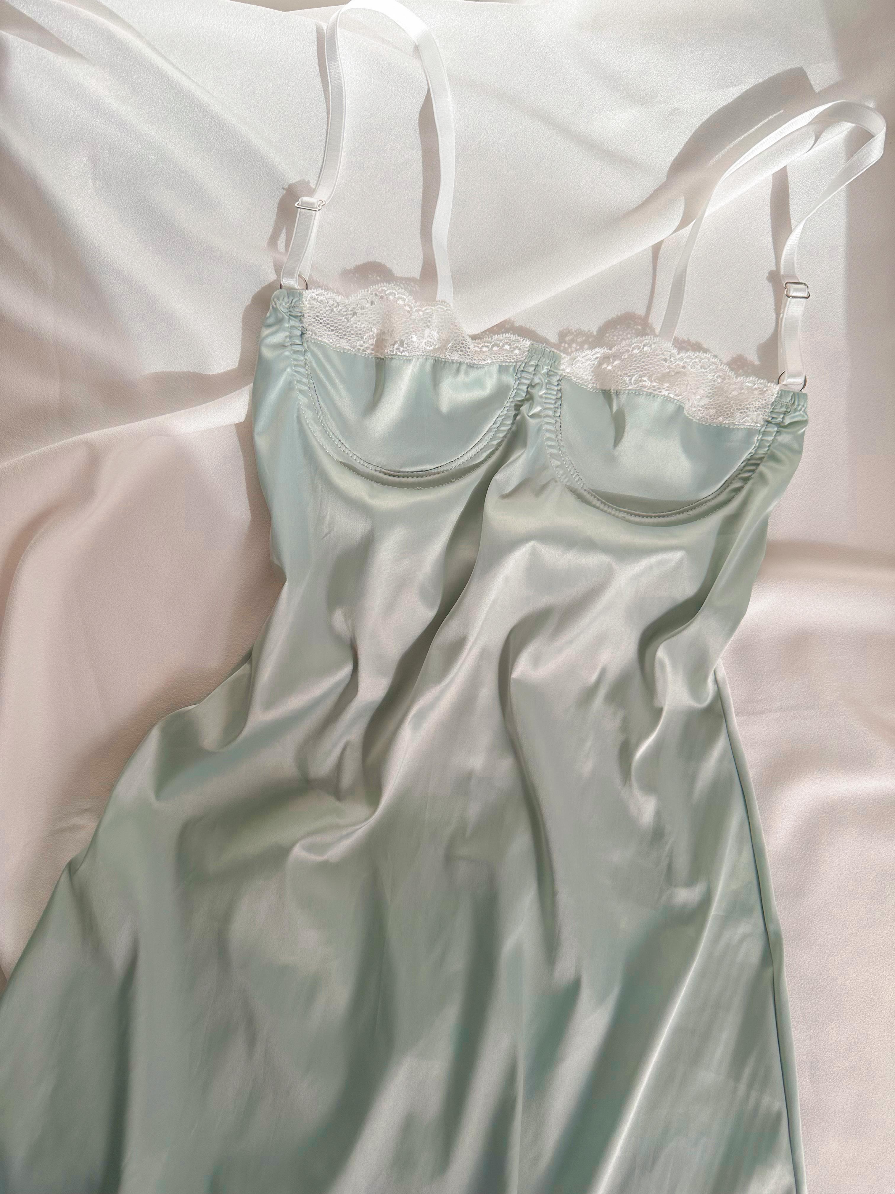 Mermaid Water Green Satin Mini Dress