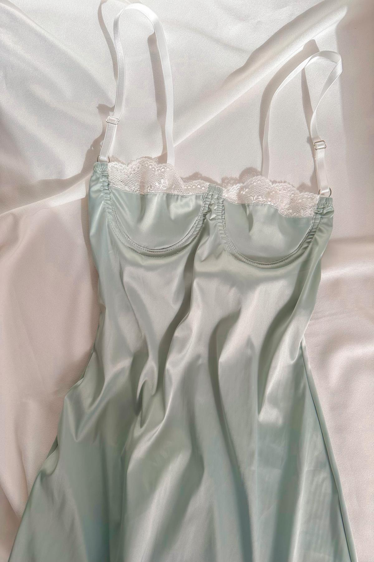 Mermaid Water Green Satin Mini Dress